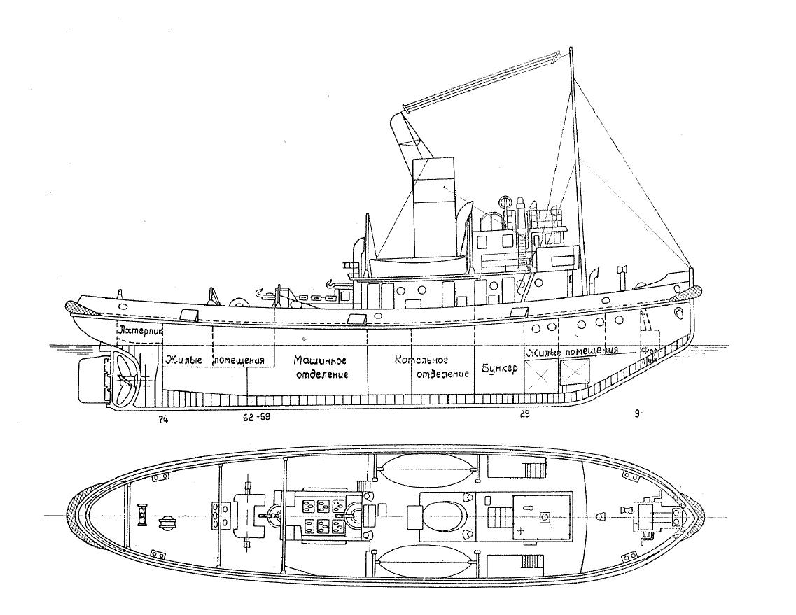 Речной буксир чертежи